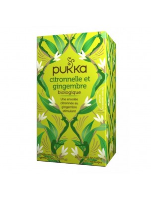 Image de Citronnelle et Gingembre Bio - Infusion 20 sachets - Pukka Herbs depuis Commandez les produits Pukka Herbs à l'herboristerie Louis