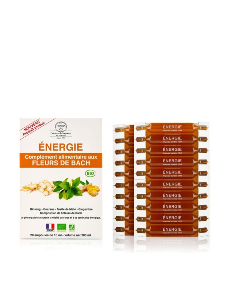Image principale de la modale pour Energie - Complément alimentaire Bio aux Fleurs de Bach 20 ampoules de 10 ml - Elixirs and Co