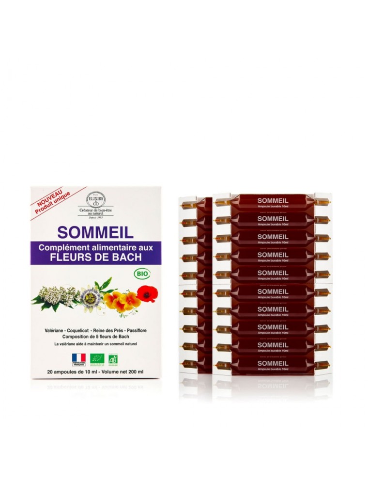Image principale de la modale pour Sommeil - Complément alimentaire Bio aux Fleurs de Bach 20 ampoules de 10 ml - Elixirs and Co
