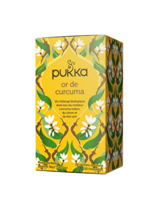 Image de Or de Curcuma Bio - Infusion 20 sachets - Pukka Herbs via Pomme sauvage, Cannelle, Gingembre Bio - Infusion 20 sachets - Pukka Herbs