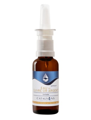 Image de Colloidal Copper Gold Silver Water 10 ppm - Nasal Spray 30 ml - Catalyons depuis Colloidal silver relieves and disinfects your skin