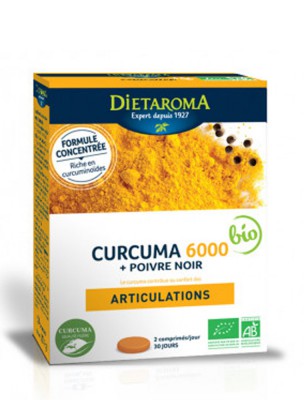 Image de Curcuma 6000 et Poivre Noir Bio - Articulations 60 comprimés - Dietaroma depuis PrestaBlog