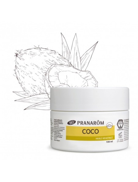 Achetez Coco Bio - Huile végétale de Coco nucifera 100 ml - Pranarôm à l'herboristerie Louis Image principale de Coco Bio - Huile végétale de Coco nucifera 100 ml - Pranarôm