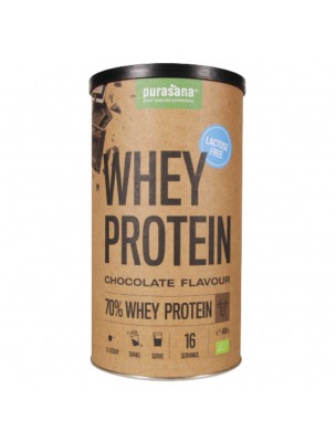 Image de Whey Protein Sans Lactose Bio - Protéines de Petit Lait Chocolat 400 g - Purasana depuis Protéines végétales en ligne | Phytothérapie et Herboristerie