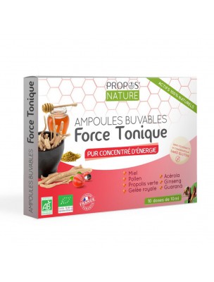 Image de Force Tonique Bio - Vitalité 10 doses de 10 ml - Propos Nature depuis Achetez votre Gelée royale Fraîche et Bio ici