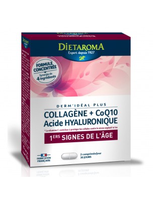 Image de Dermidéal Plus - Collagène, CoQ10 et Acide Hyaluronique 60 comprimés - Dietaroma via Recharge Ombre à paupières nacrée Rectangle Bio - Rose corail Zao Make-up