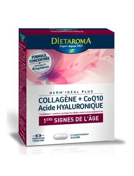 Achetez Dermidéal Plus - Collagène, CoQ10 et Acide Hyaluronique 60 comprimés - Dietaroma à l'herboristerie Louis Image principale de Dermidéal Plus - Collagène, CoQ10 et Acide Hyaluronique 60 comprimés - Dietaroma