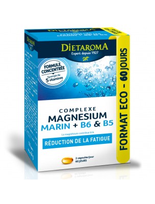 Image de Complexe Magnésium Marin Plus B6 et B5 - Fatigue 120 capsules - Dietaroma via Magnésium Citrate Solgar - Anti-Stress et Fatigue