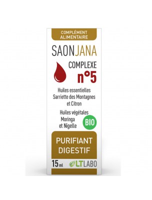 Image de Saonjana Complexe n°5 Bio - Purifiant digestif 15 ml - LT Labo depuis Huiles essentielles mélangées : découvrez notre sélection
