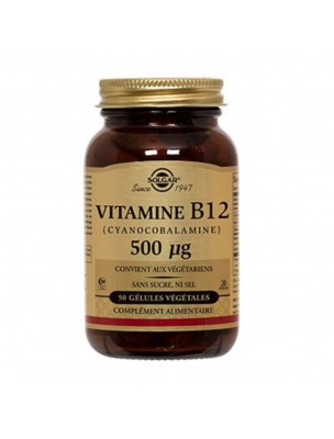 Image de Vitamine B12 (Cyanocobalamine) 500 ug - Tonus 50 gélules végétales - Solgar depuis louis-herboristerie