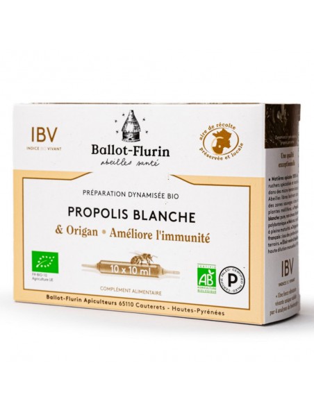 Image principale de Préparation dynamisée Propolis Blanche et Origan Bio - Immunité 10 ampoules de 10 ml - Ballot-Flurin