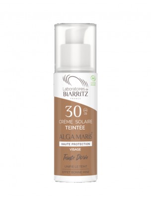 Image de Crème Solaire Visage Teintée SPF30 Bio - Dorée 50 ml - Les Laboratoires de Biarritz depuis Soins solaires pour prévenir, protéger et hydrater votre peau