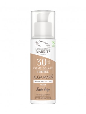 Image de Crème Solaire Visage Teintée SPF30 Bio - Beige 50 ml - Les Laboratoires de Biarritz depuis Soins solaires pour prévenir, protéger et hydrater votre peau