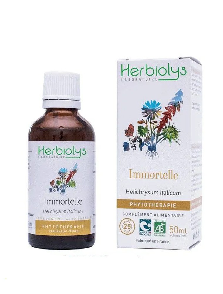 Image principale de la modale pour Immortelle (Hélichryse italienne) Bio - Circulation Teinture-mère Helichrysum italicum 50 ml - Herbiolys