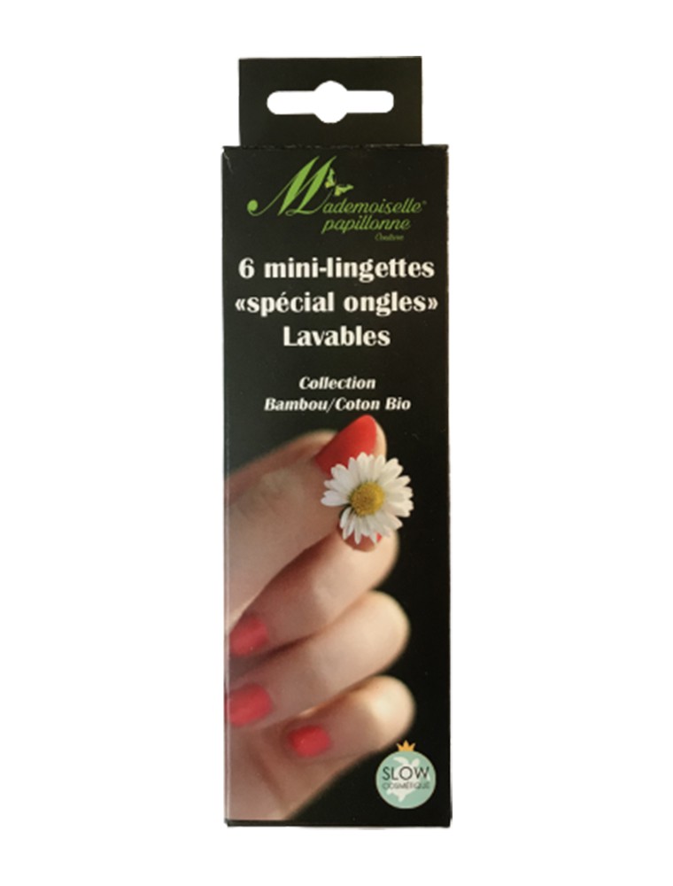 Mini Lingettes Spécial Ongles - Coton et Bambou 6 lingettes lavables - Mademoiselle Papillonne