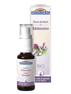 Image de Adolescence C20 - Organic Complex Spray with Flowers of Bach 20 ml - Biofloral depuis Rescue de Bacha mixture of five solutions in case of emergency