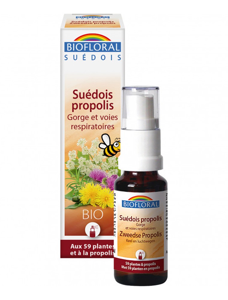 Spray du Suédois à la propolis aux 59 plantes Bio - Respiration 20 ml - Biofloral Spray du Suédois à la propolis aux 59 plantes Bio - Respiration 20 ml - Biofloral