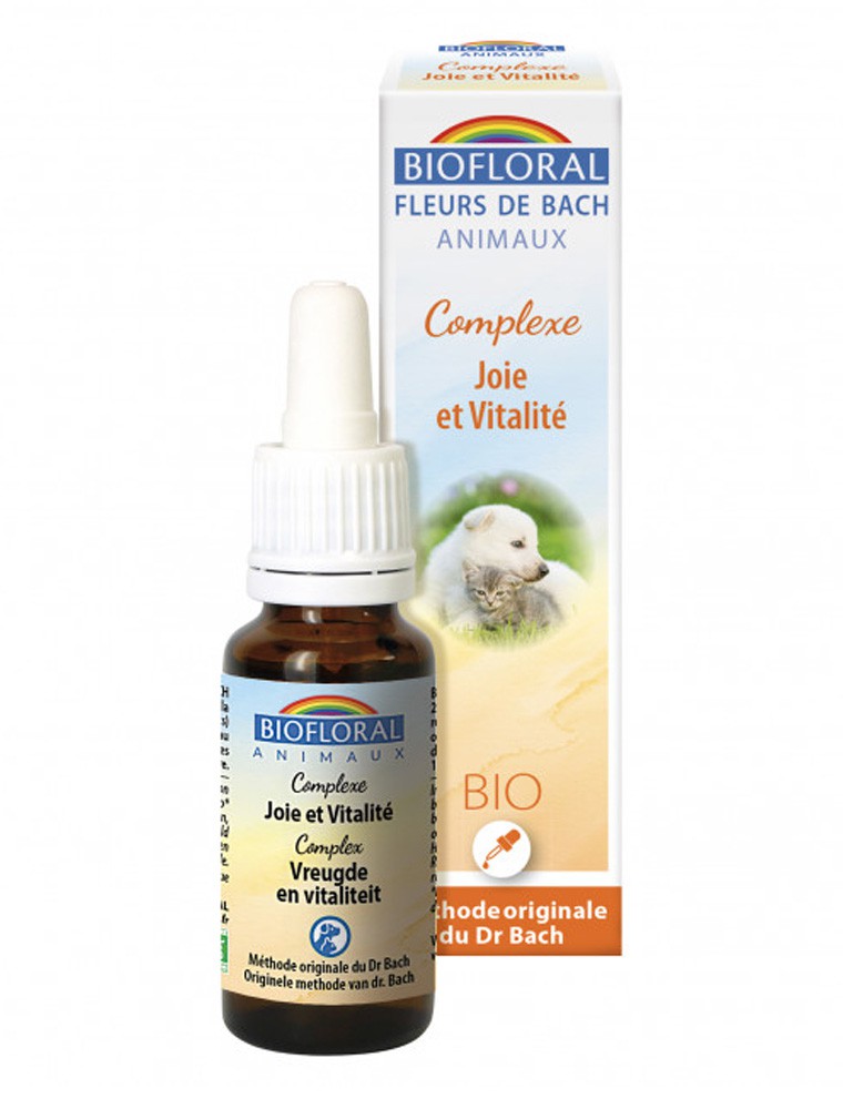 Image principale de la modale pour Complexe Joie et Vitalité Bio - Fleurs de Bach pour Animaux 20 ml - Biofloral