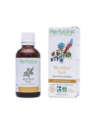 Image de Myrtille (Fruit) Bio - Vue et Anti-oxydant Teinture-mère Vaccinum myrtillus 50 ml - Herbiolys via Myrtille - Baies 100g - Tisane Vaccinium myrtillus