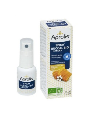 Image de Spray Buccal Bio - Miel de Manuka 250+ 20 ml - Aprolis via Dentifrice Bio Manuka Propolis 75 ml - Aprolis
