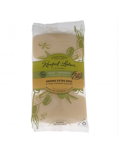Savons Extra-Doux Sauge Bergamote Bio - Peaux Très Sèches 3x150 g - Rampal Latour Savons Extra-Doux Sauge Bergamote Bio - Peaux Très Sèches 3x150 g - Rampal Latour