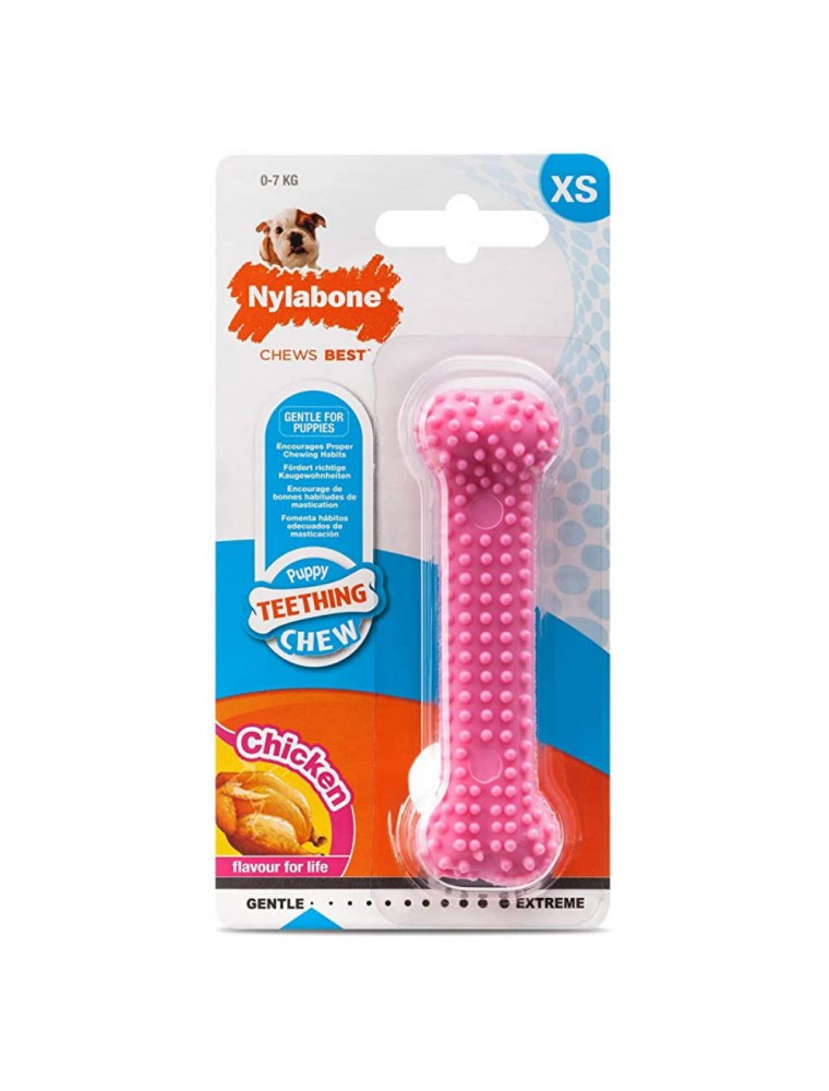 Image principale de la modale pour Puppy Teething Dental Chew Pink Chicken - Os à mâcher en Nylon pour chiots X Small - Nylabone