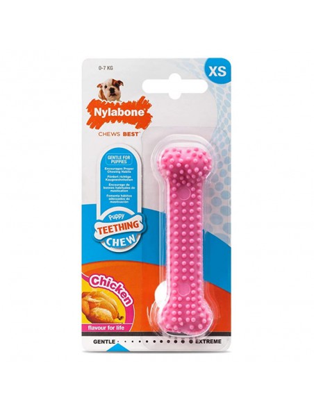 Achetez Puppy Teething Dental Chew Pink Chicken - Os à mâcher en Nylon pour chiots X Small - Nylabone à l'herboristerie Louis Image principale de Puppy Teething Dental Chew Pink Chicken - Os à mâcher en Nylon pour chiots X Small - Nylabone