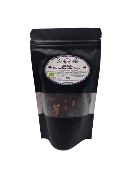 Achetez Thé Cacao-Noisette-Safran Bio - Thés noir ardennais 50 grammes - Le Safran à l'herboristerie Louis Image principale de Thé Cacao-Noisette-Safran Bio - Thés noir ardennais 50 grammes - Le Safran