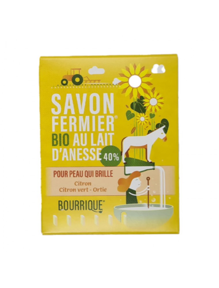 Savon Citron, Citron vert et Ortie au lait d'ânesse Bio - Peaux grasses 100g - Paysane
