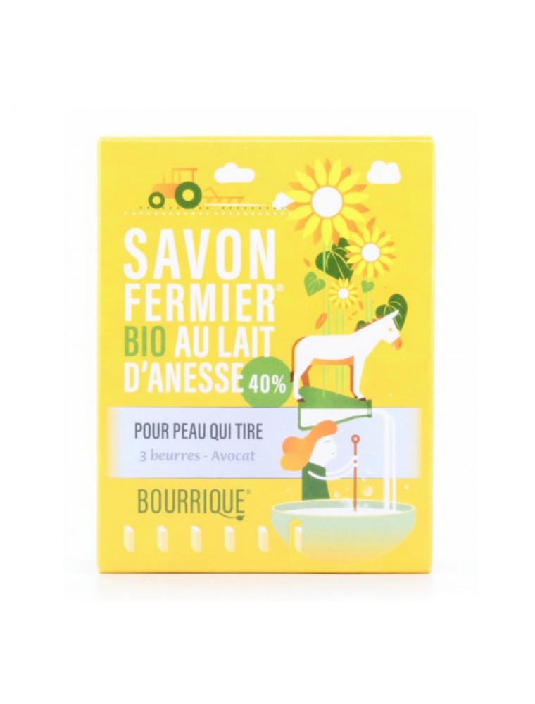 Savon 3 Beurres et Avocat au lait d'ânesse Bio - Peaux très sèches 100g - Paysane