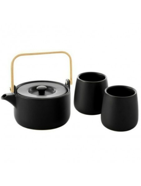 Théière en Faïence Noire 500ml avec 2 mugs Théière en Faïence Noire 500ml avec 2 mugs