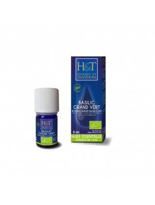 Image de Basilic Grand vert Bio - Huile essentielle d'Ocimum Basilicum 5 ml - Herbes et Traditions depuis Aromathérapie : huiles essentielles unitaires pour votre bien-être