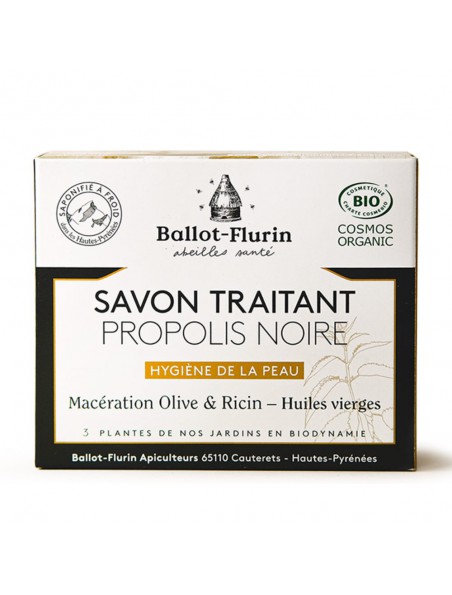 Image principale de Savon Propolis Noire Bio - Hygiène renforcée 100 g - Ballot-Flurin