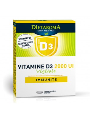 Image de Vitamine D3 Végétale 2000 UI - Immunité 40 comprimés - Dietaroma depuis Votre panier de plantes naturelles et bio à l'herboristerie Louis