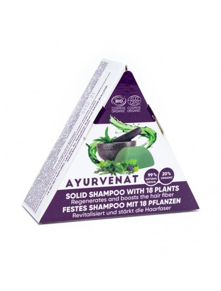 Achetez Shampooing Solide ayurvédique aux 18 plantes actives Bio - Ayurvenat 50 g - Le Secret Naturel à l'herboristerie Louis Image principale de Shampooing Solide ayurvédique aux 18 plantes actives Bio - Ayurvenat 50 g - Le Secret Naturel