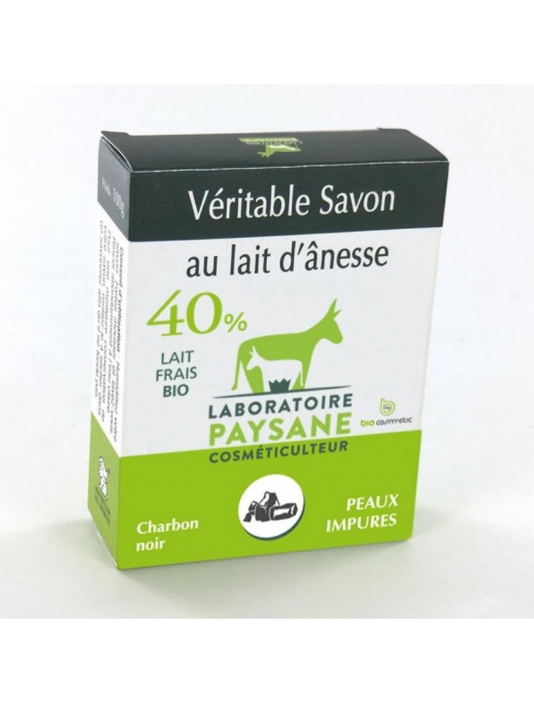 Savon au Charbon noir au lait d'ânesse Bio - Peaux impures 100g - Paysane