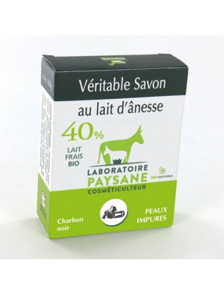 Savon au Charbon noir au lait d'ânesse Bio - Peaux impures 100g - Paysane Savon au Charbon noir au lait d'ânesse Bio - Peaux impures 100g - Paysane