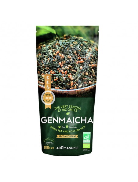 Achetez Genmaïcha Bio - Thé vert Sencha et Riz grillé 100 g - Aromandise à l'herboristerie Louis Image principale de Genmaïcha Bio - Thé vert Sencha et Riz grillé 100 g - Aromandise