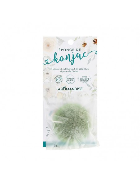Achetez Eponge de Konjac Argile Verte et Thé vert - Soin du Visage - Aromandise à l'herboristerie Louis Image principale de Eponge de Konjac Argile Verte et Thé vert - Soin du Visage - Aromandise