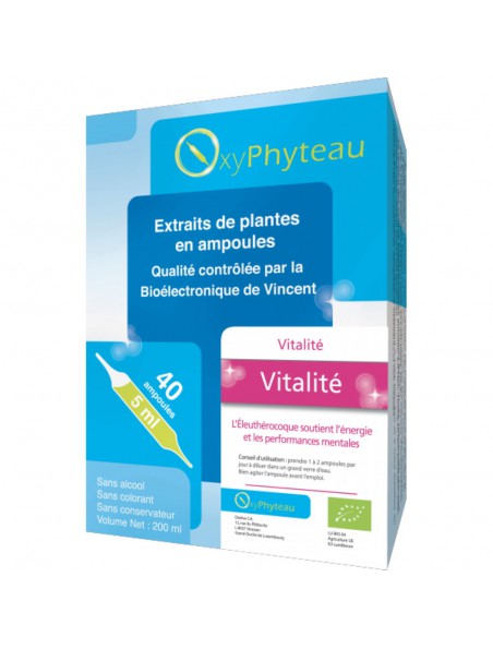 Achetez Vitalité Bio - Tonus 40 ampoules - Oxyphyteau à l'herboristerie Louis Image principale de Vitalité Bio - Tonus 40 ampoules - Oxyphyteau