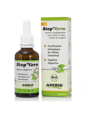 Image de Stop' Verm Bio - Vermifuge naturel pour chiens et chats 50 ml - AniBio via AniBio - Melaflon Spot On Antiparasitaire pour chiens 50 ml