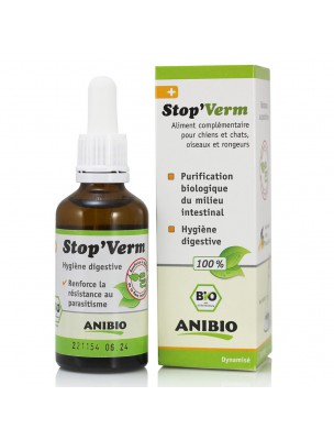 Image de Stop' Verm Bio - Natural Vermifuge for dogs and cats 50 ml - AniBio via Buy Organic Growth and Assimilation of animals - A.N.D 102 30 ml -