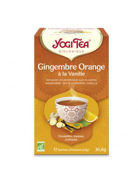 Achetez Gingembre Orange à la vanille - Notes sucrées et épicées 17 sachets - Yogi Tea à l'herboristerie Louis Image principale de Gingembre Orange à la vanille - Notes sucrées et épicées 17 sachets - Yogi Tea