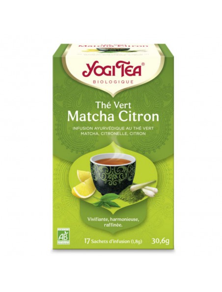 Image principale de Thé vert Matcha Citron - Rafraîchissante, suave et revigorante 17 sachets - Yogi Tea
