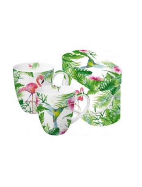 Coffret de 2 Mugs en Porcelaine Flamant Rose et Colibri 350 ml Coffret de 2 Mugs en Porcelaine Flamant Rose et Colibri 350 ml