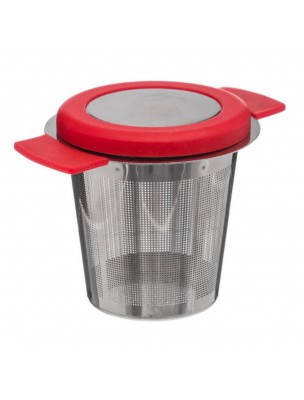 Image de Red stainless steel tea infuser and its stand depuis Different tea caddies for valuable aroma preservation