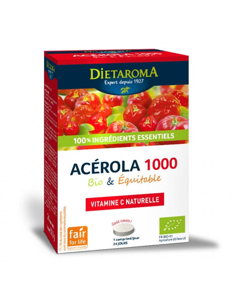 Acérola 1000 Bio - Réduction de la fatigue 24 comprimés - Dietaroma