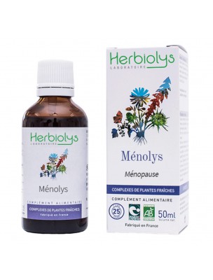 Image de Ménolys Bio - Ménopause Extrait de plantes fraîches 50 ml - Herbiolys via Yam sauvage 500mg - Ménopause 60 gélules végétales - Vit'all+