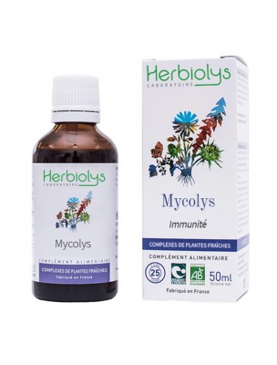 Image de Mycolys Bio - Champignons Extrait de plantes fraîches 50 ml - Herbiolys via Fongiarom Bio Lotion Ongles jaunis 10 ml - Pranarôm