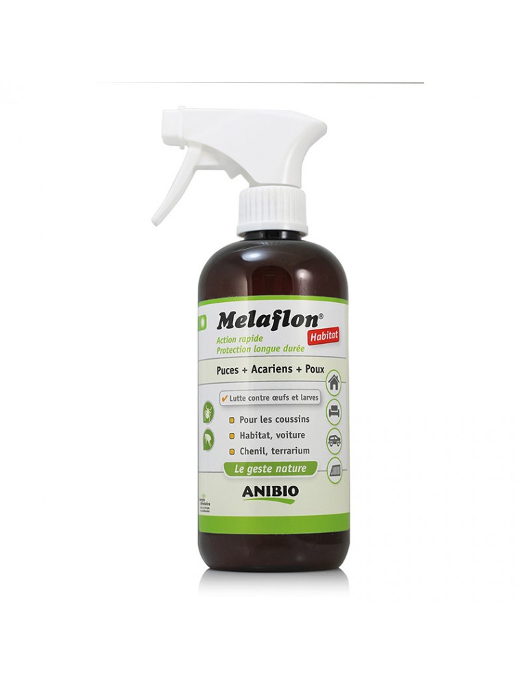 Image principale de la modale pour Melaflon Spray Antiparasitaire pour habitat - Contre les puces, poux et acariens 500 ml - AniBio